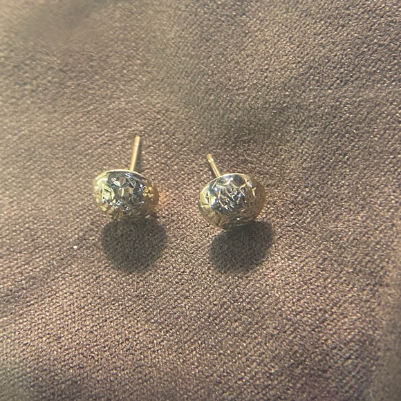 14K YELLOW GOLD etched dome studs dormelonas REAL GOLD - Picture 10 of 11